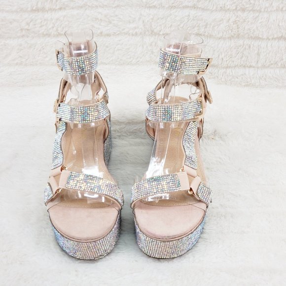 2" Sparkle Rhinestone harness strap Flatform Platform shoes Comfy - Picture 10 of 14